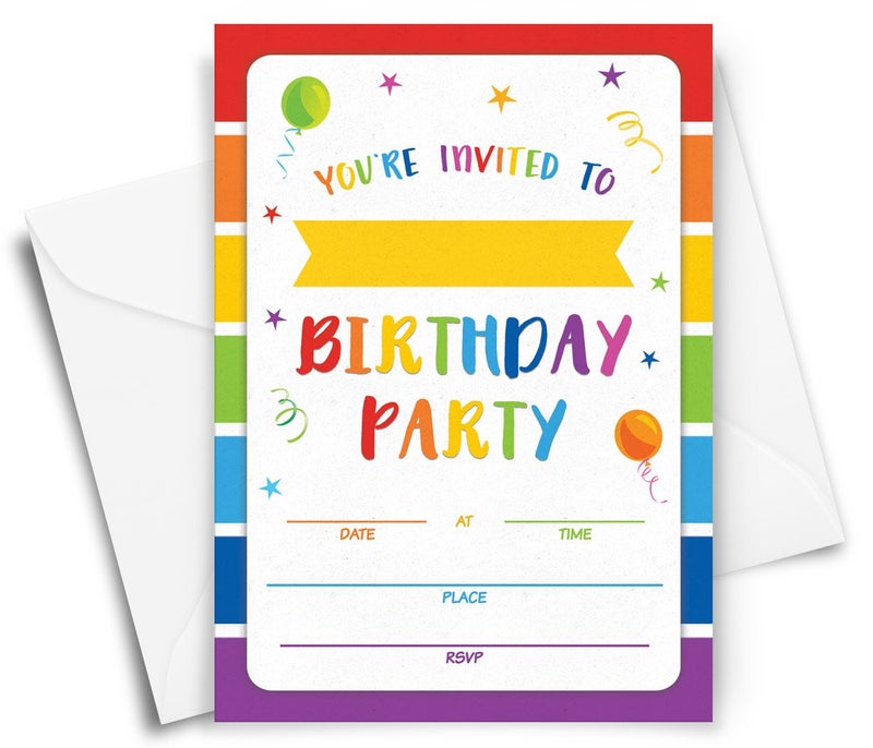 Printed Party Kids Birthday, Rainbow, 20 Invitations and Envelopes - Image 2